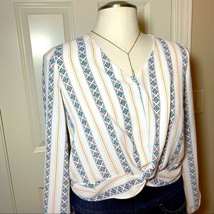 Pink Republic Aztec long sleeve twist waist v-neck large